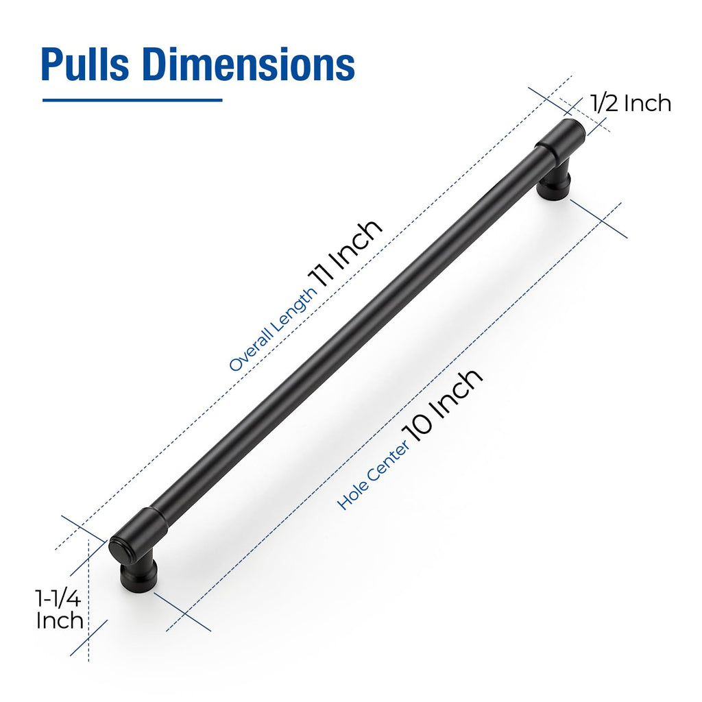 Matte Black Cabinet Handles Modern Pulls,10 Inch,5 Pack