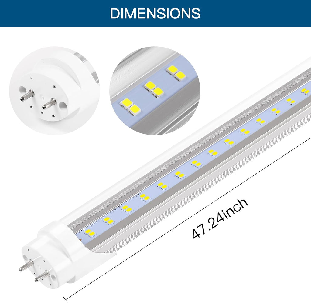 Fluorescent Light Bulbs 48 inch T8 LED Bulbs 4 Foot Type A+B,24W 3200LM 6500K Clear Cover Super Bright,Single