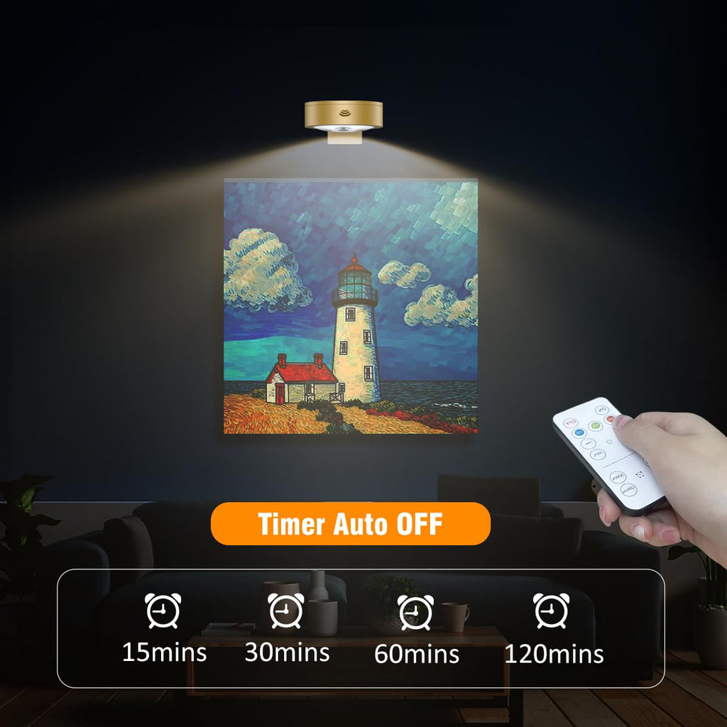 Battery Operated Picture Light Magnetic Painting Light with 3 Lighting Modes,Remote and Dimmable Timer Art
