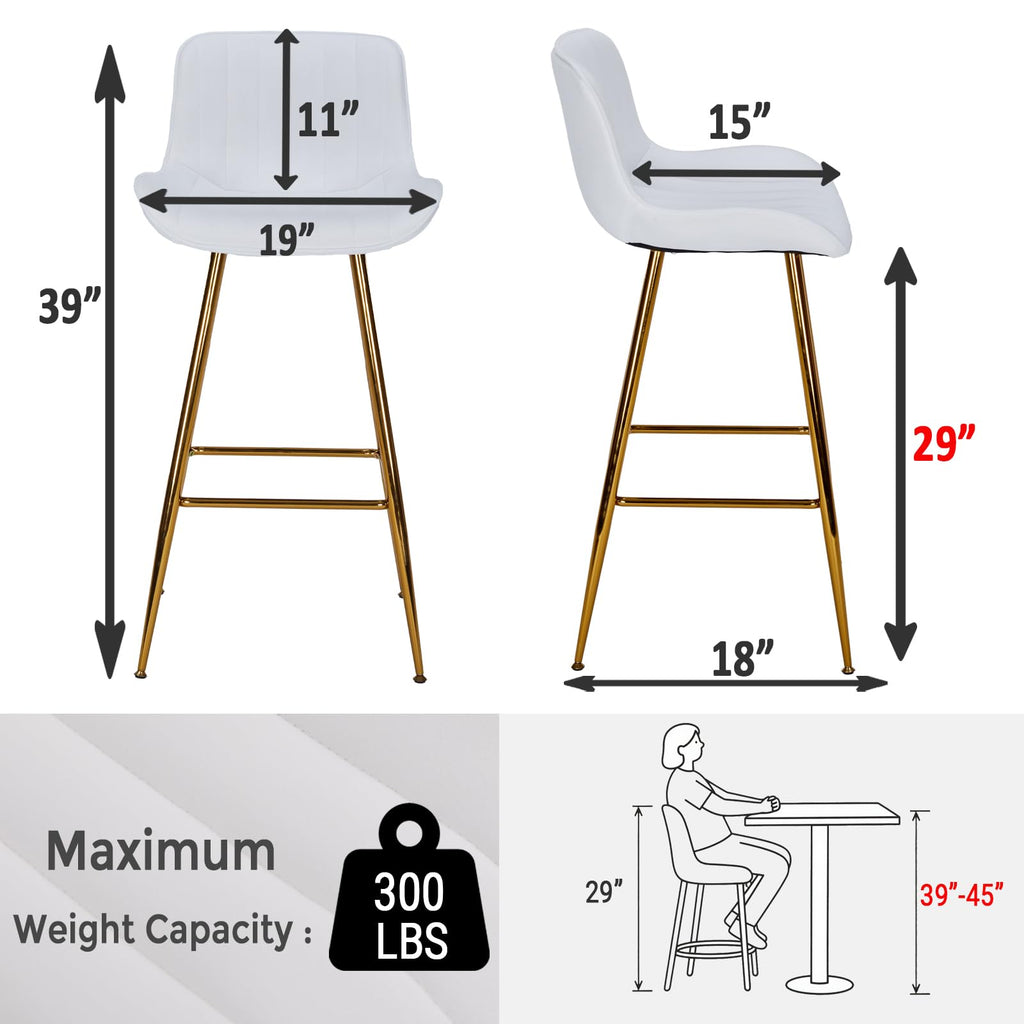 Velvet Bar Stools with Gold Legs, Set of 2 Counter Height Stools Island, 29 Inch Modern Barstools with Swivel