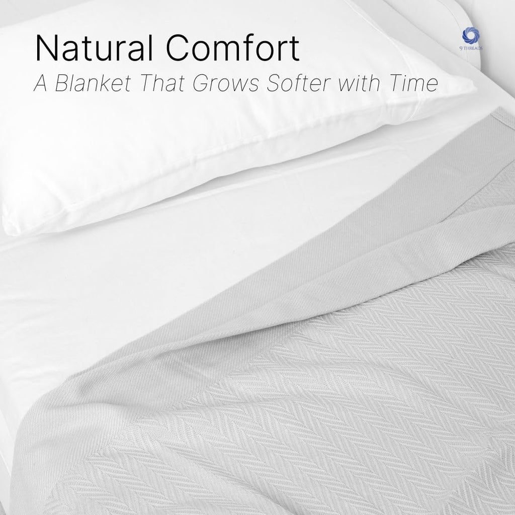 100% Cotton Herringbone Weave Blankets, 90"X90" Queen, Throw Blanket for Bed, All Season Cotton Blanket, Cozy