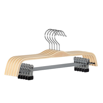 Wooden Pant Hangers, 5-Pack Light Weight Wood Skirt Hangers with Anti-Rust Hook and 2-Adjustable Clips