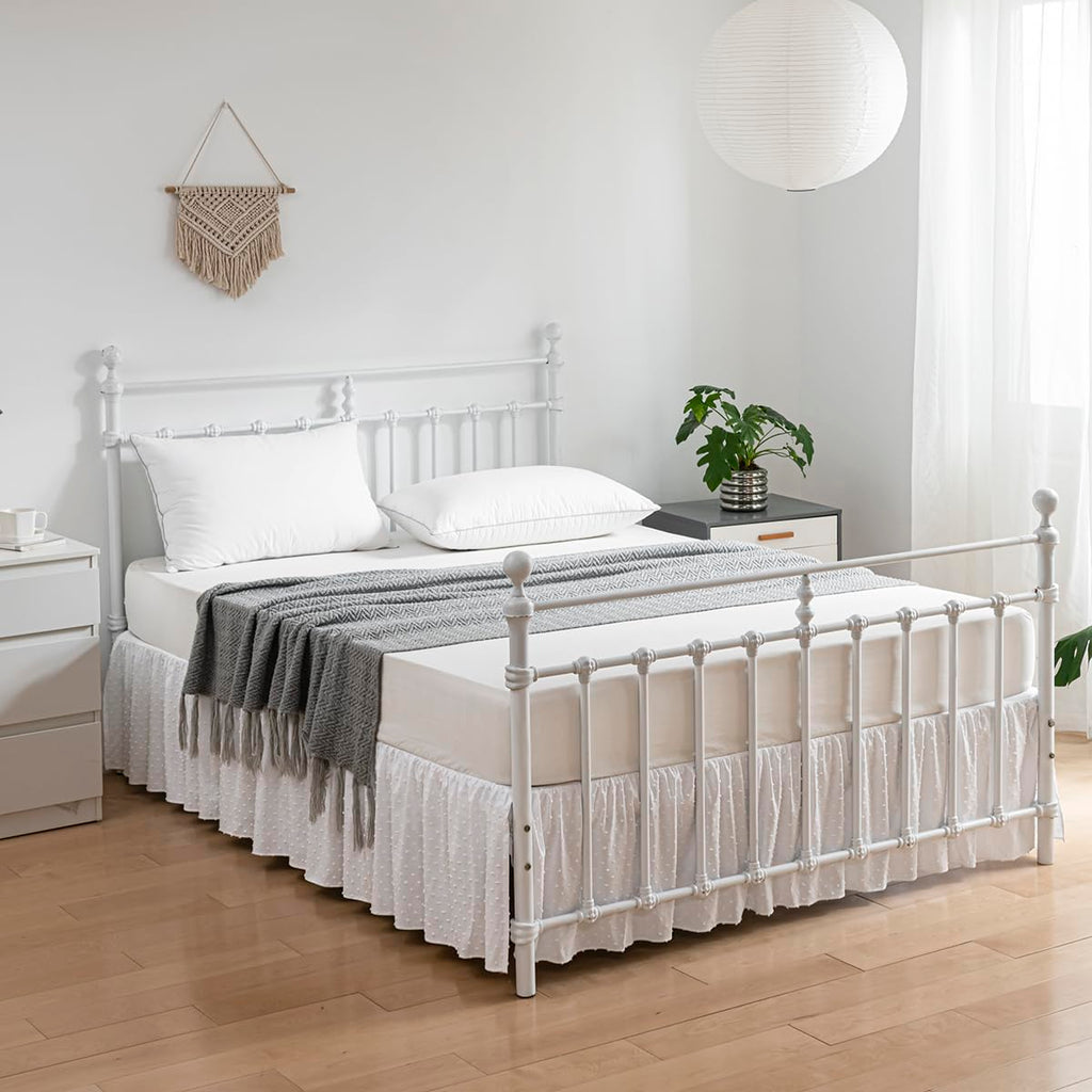 Tufted Dot Bed Skirt Queen Size - Ruffled Bed Skirt with Split Corners