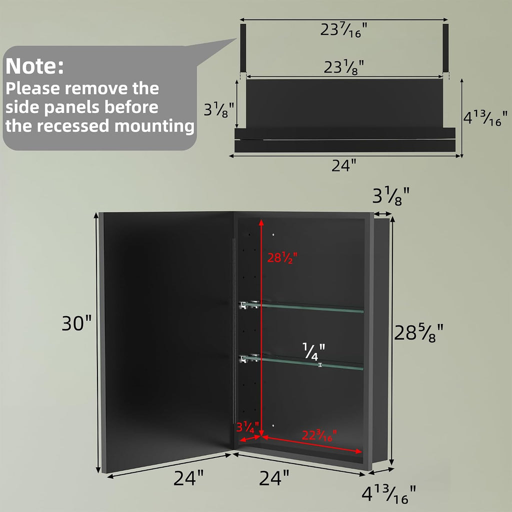24 x 30 Inch Framed Medicine Cabinet Mirror, Recessed/Wall Mounted | Fully Assembled, Fits 23-3/8 x 28-13/16 Inch