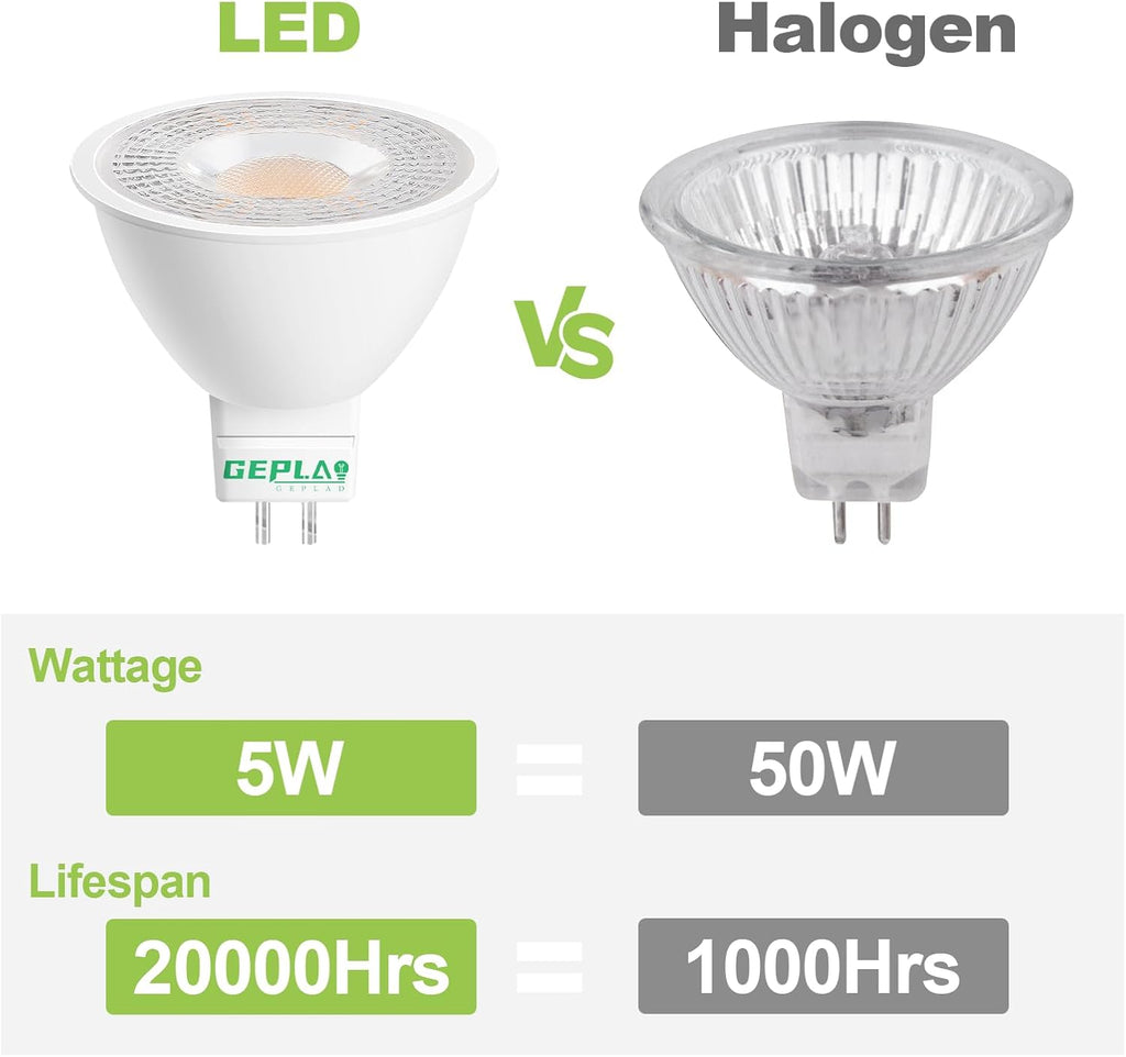 4 Pack MR16 LED Bulbs 50W Halogen Equivalent, 2700K Warm White, 5W GU5.3 MR16 12V Spotlight Bulb, Non-Dimmable,38