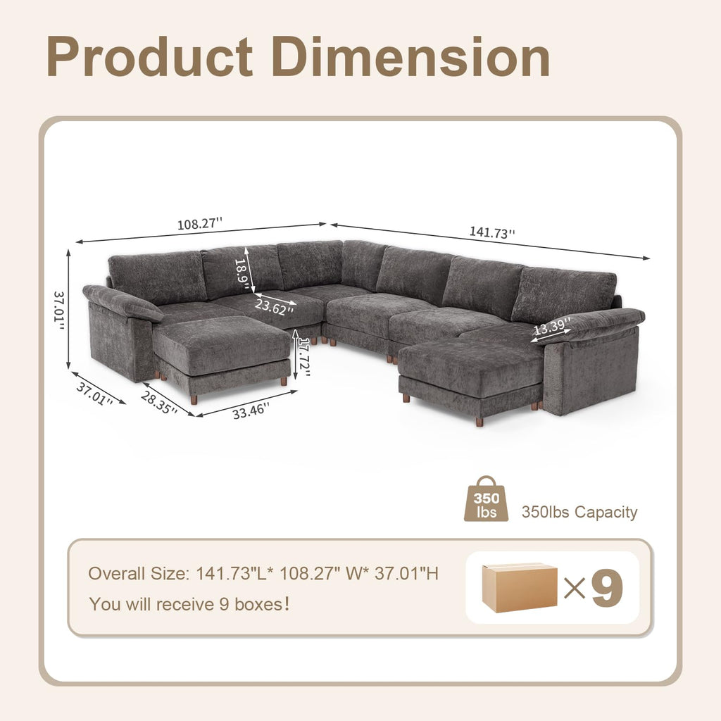 141′′ Oversized Sectional Couch, L Shaped Modular Cloud Sofa