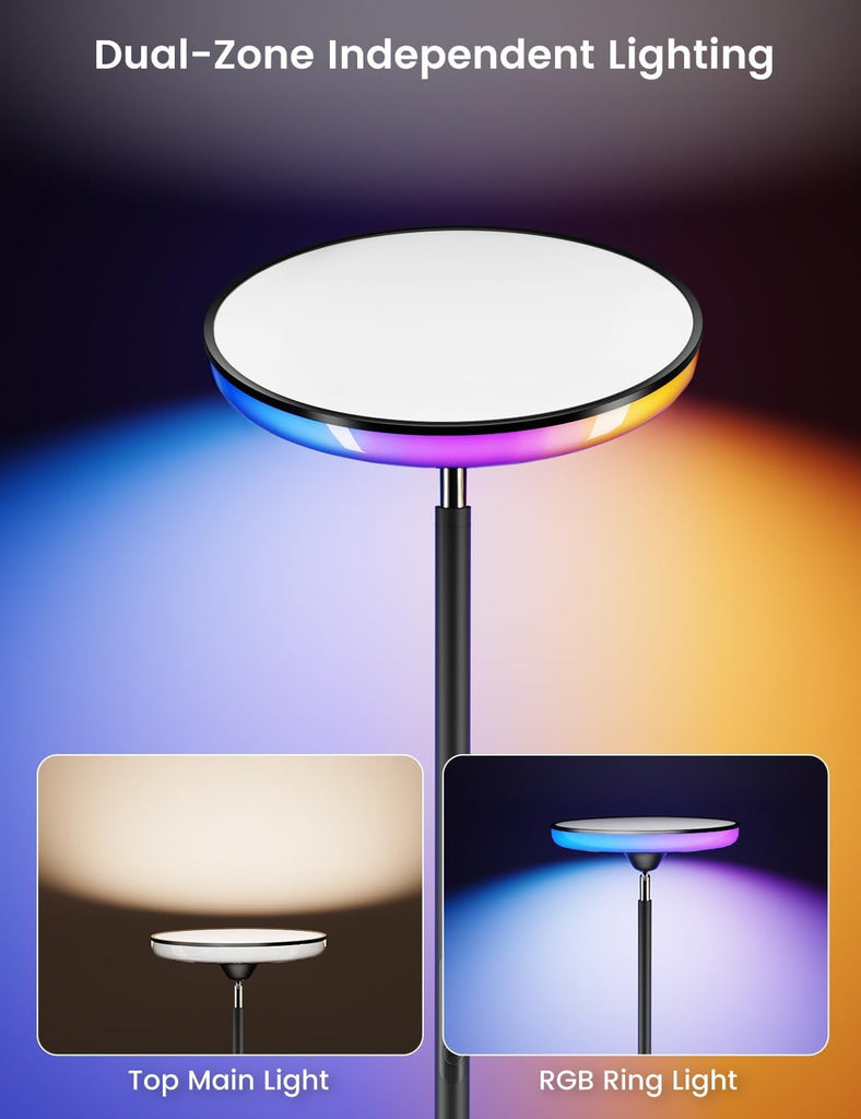 LED Torchiere Floor Lamp with RGB Ambient Light, 42W 3700LM Bright Dimmable Sky Lamp