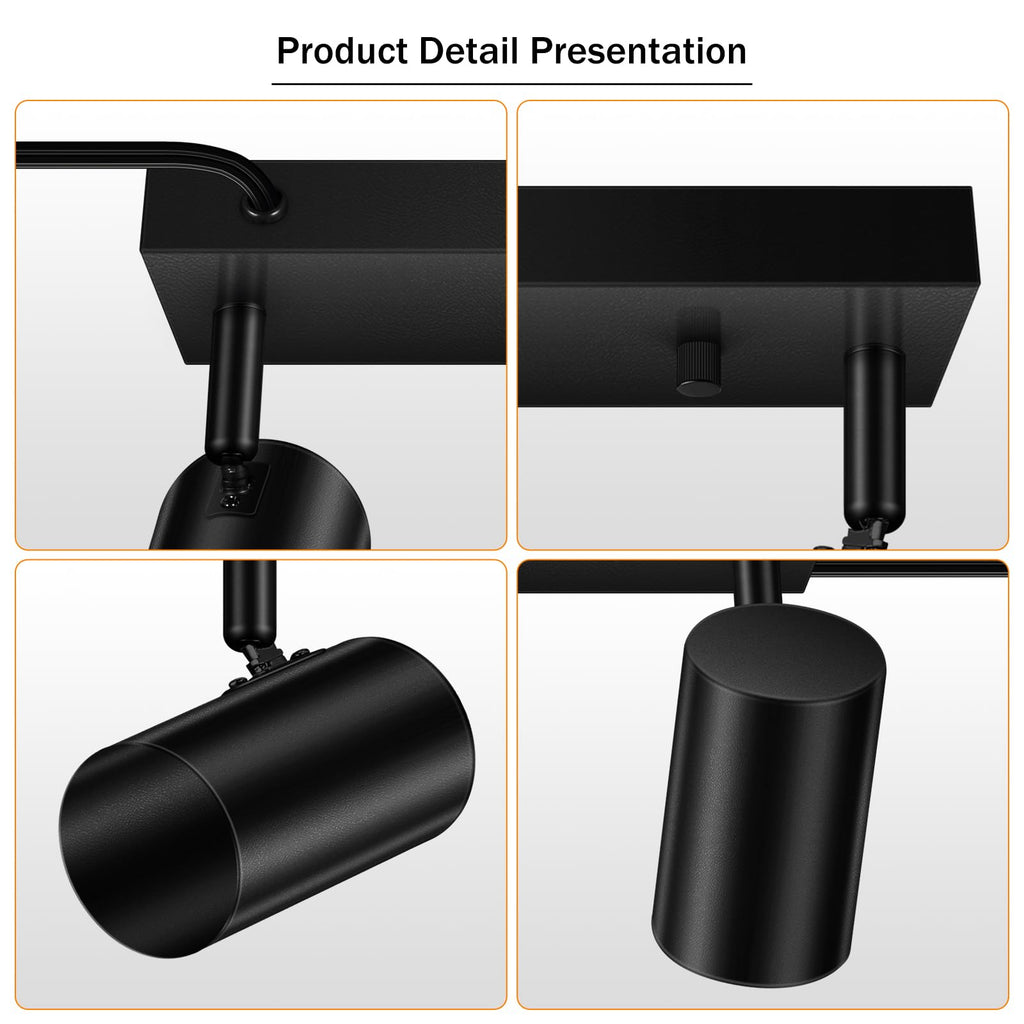 2 Light Track Lighting Kit,Black 2 Way Modern Plug in Ceiling Spotlight,Industrial LED Wall Light Cabinet Gallery Bar