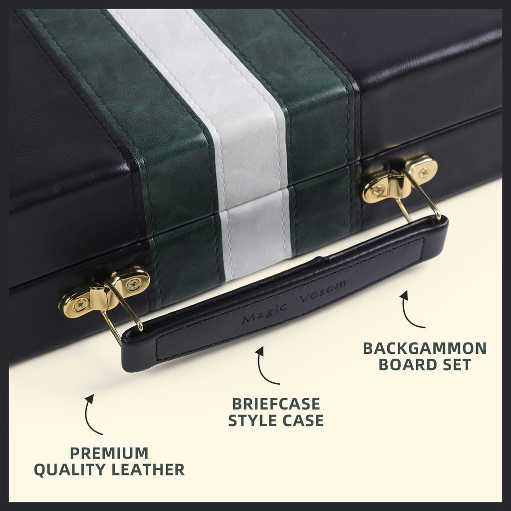 Travel Medium 15 Inch Backgammon Black Sets Classic Board Game with Premium Leather Case, Portable Travels Strategy