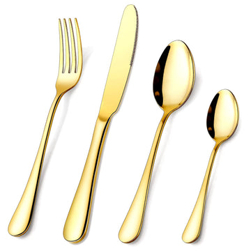 Gold Silverware Set, 24-Piece Food Grade Stainless Steel Gold Flatware Set, Kitchen Utensil Set Service for 6, Mirror