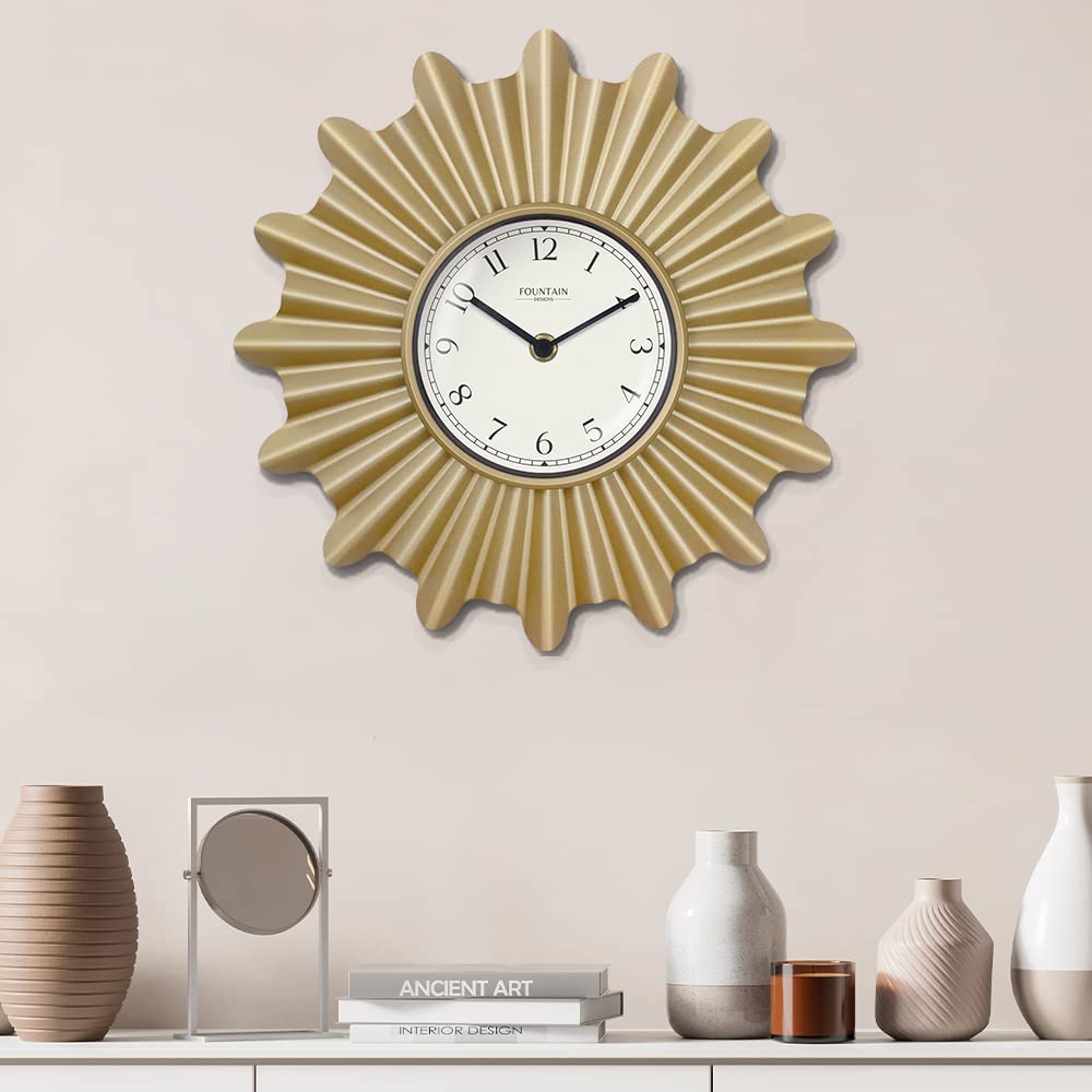 18 Inch Mid Century Modern Starburst Wall Clock, Gold