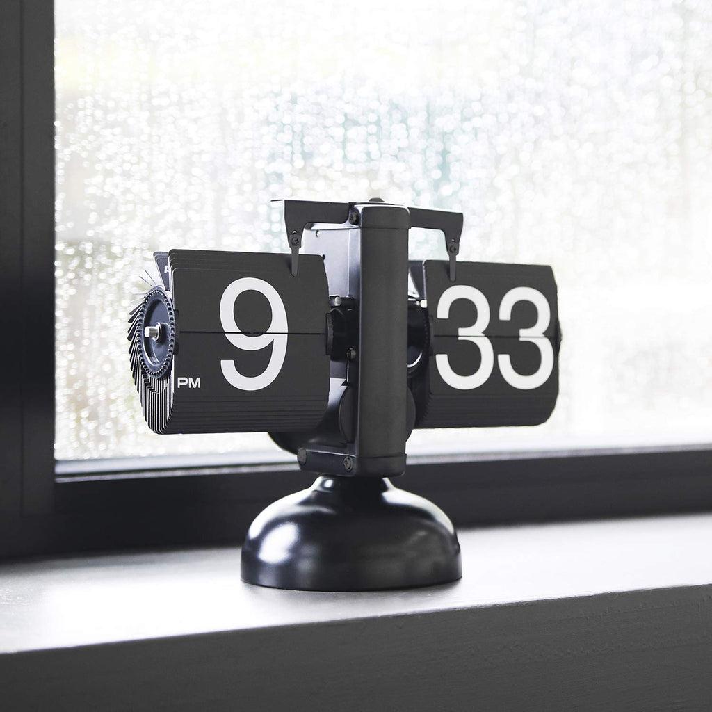 Flip Desk Clock (Black), Retro Vintage Design Auto Flip Table Clock