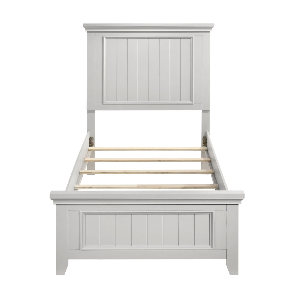 Wood Panel Bed Frame, Shiplap Headboard and Footboard, Off-White
