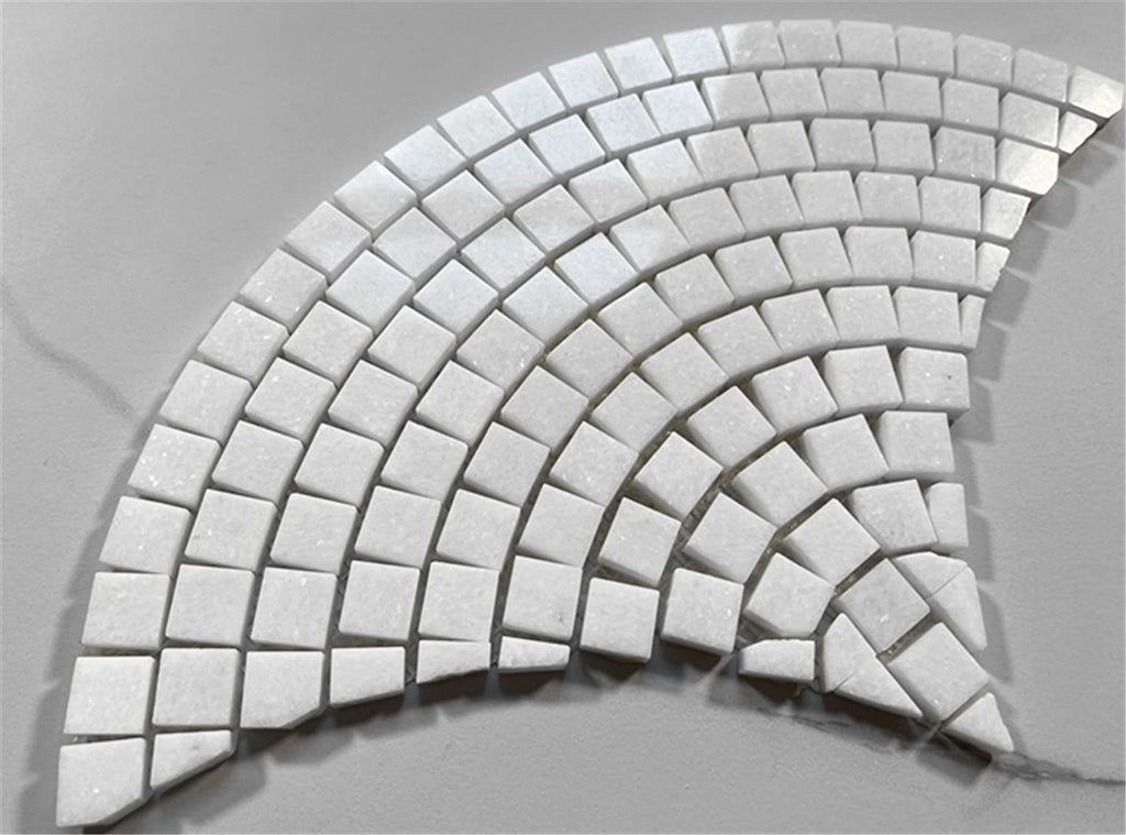 Thassos White Marble Fish Scale Scallop Fan Pattern Mini Mosaic Tile Polished Kitchen Bath Wall Floor Backsplash