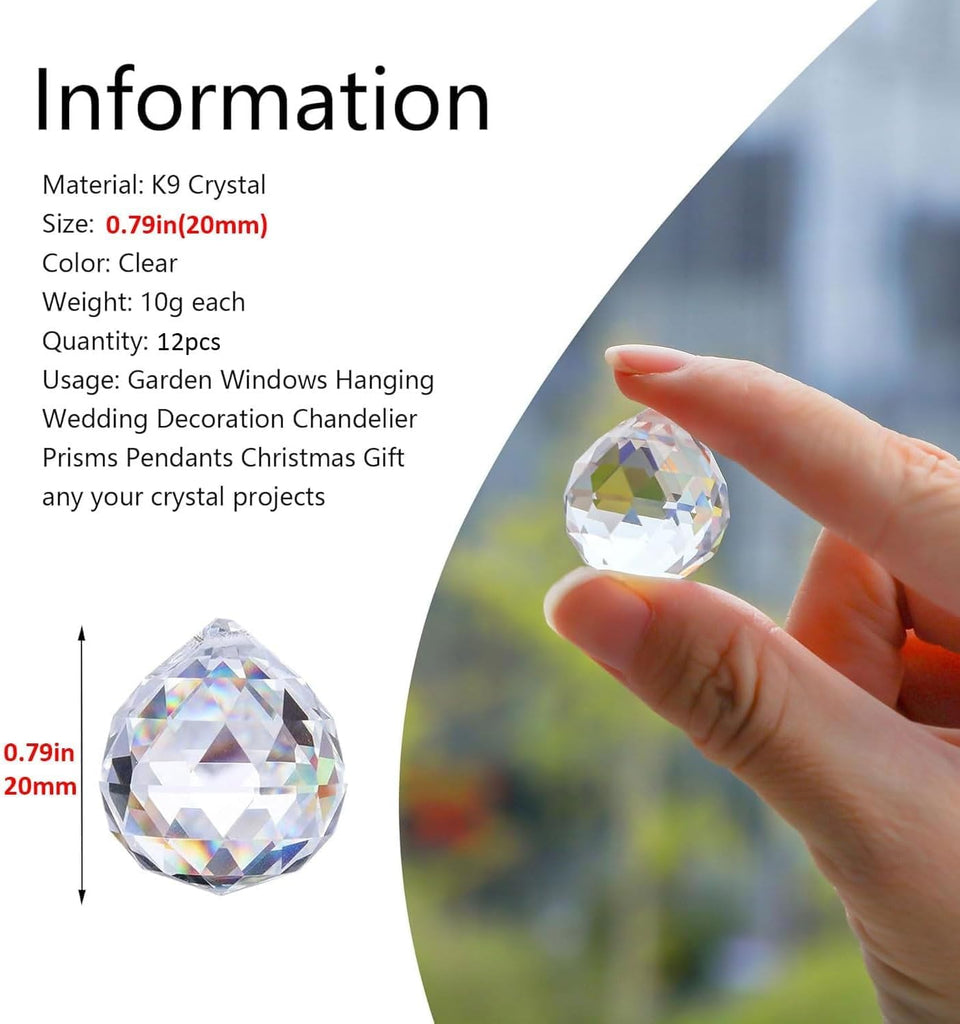 12pcs 20mm Clear Crystal Ball Prism Suncatchers Chandelier Crystals Hanging - Prisms,Rainbow Maker