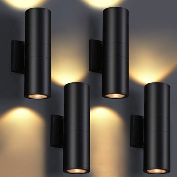 Outdoor Wall Lights 4Pack, Integrated LED Cylinder Up Down Lights, 12W 2700K Aluminum Exterior Wall Light, Outdoor
