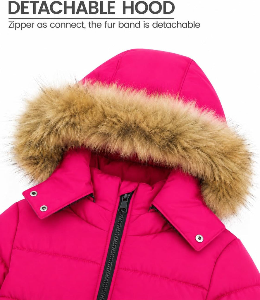 Kids 2 Piece Snowsuit Set Girl Winter Hooded Puffer Jacket & Snow Bib Pants Boy Ski Suits