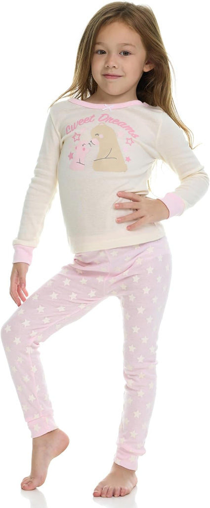 Girls' Piece Pajama Set - Long Sleeve Cotton Blend Sleepwear, 2 Tops and 2 Pants - Months