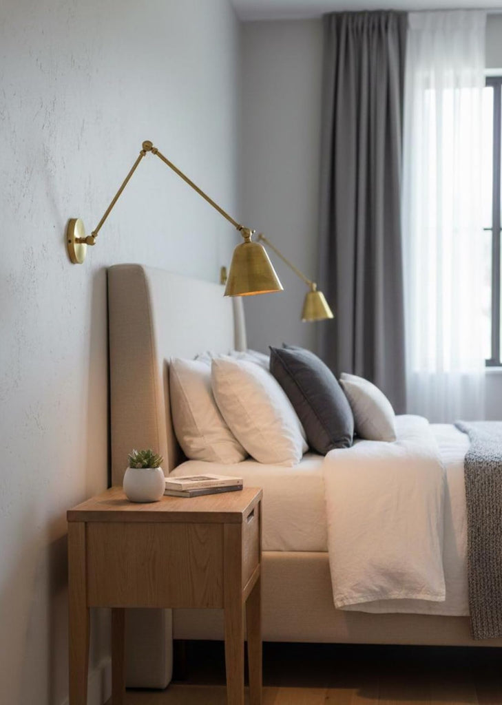 Adjustable Brass Swing Arm Wall Sconce - Mid-Century Modern Wall Light Fixture, Articulating Arm Wall Lamp, Solid