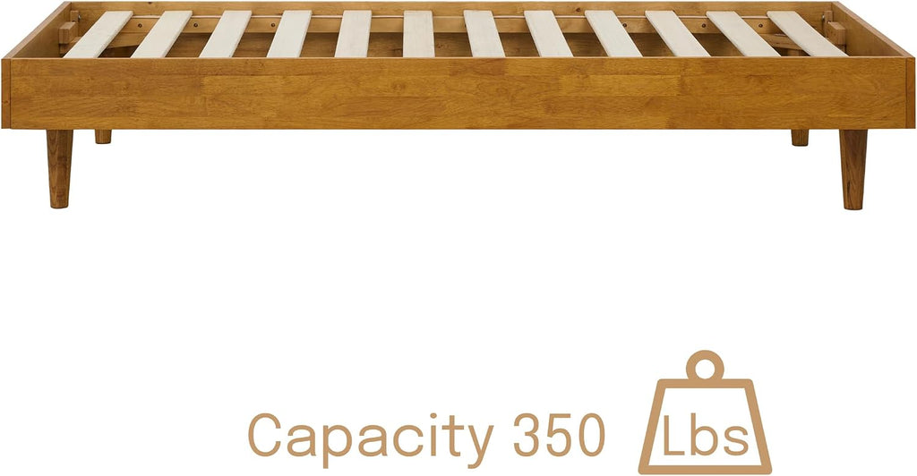 Fly Wooden Bed Frame Without Headboard, Solid Wood Foundation with Silent Slats and Wood Central Supports, 350 Lb