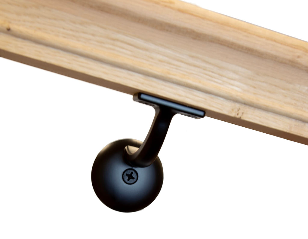 Solid Red Oak Handrail Kit with Wall Returns and Wall Mount Brackets (Matching Screws Included). 6010 Profile