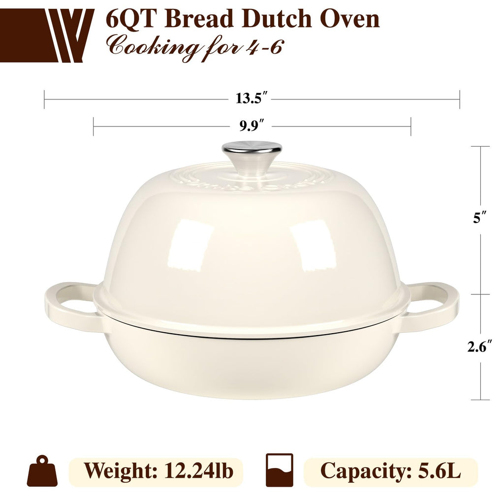 6QT Enameled Cast Iron Dutch Oven for Bread Baking
