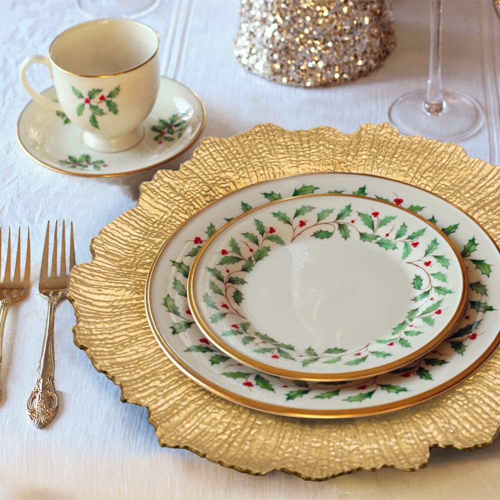 6Pcs Reef Charger Plates, Plastic Dinner Plate Chargers Round Server Ware, Gold