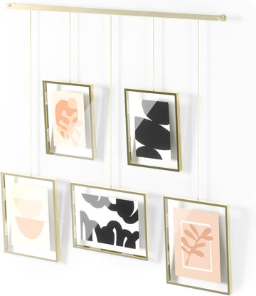 Exhibit Picture Frame Set, Adjustable Wall Mount, Set of 5, Brass