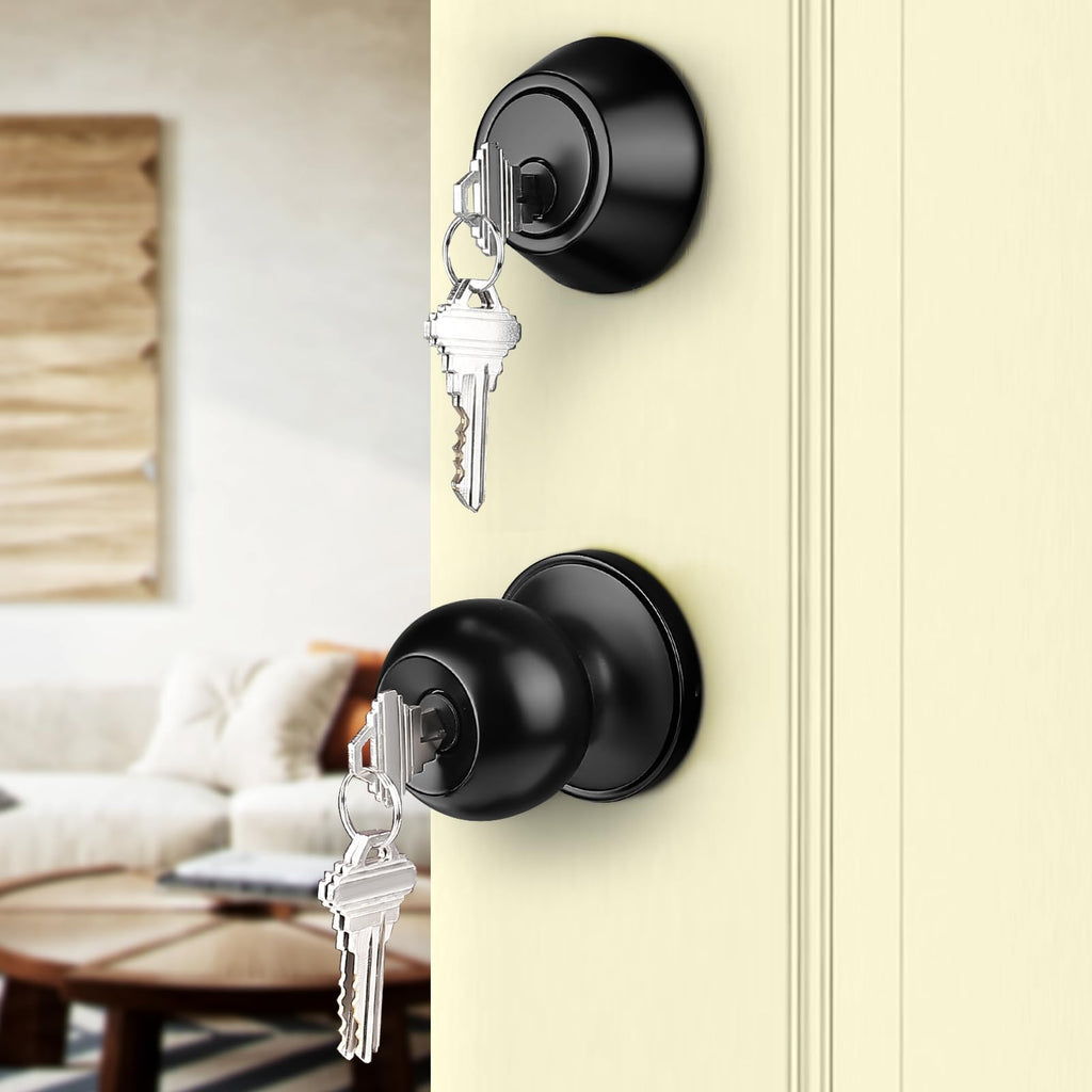 3 Pack Door Knob with Double Cylinder Lock, Black Front Door Knob and Deadbolt Combo Exterior Door Lock with Keyed