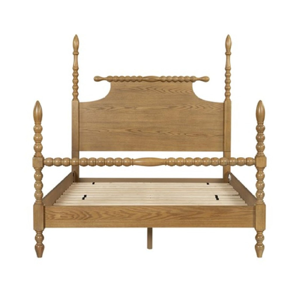 Queen Size Solid Wood Spindle Platform Bed Frame with Turned Posts, Bobbin Railing and Silent Wooden Slats Support