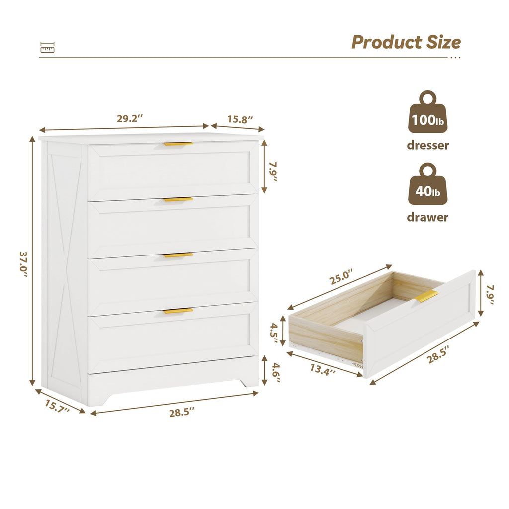 White 4 Drawer, Modern Chest of Drawers