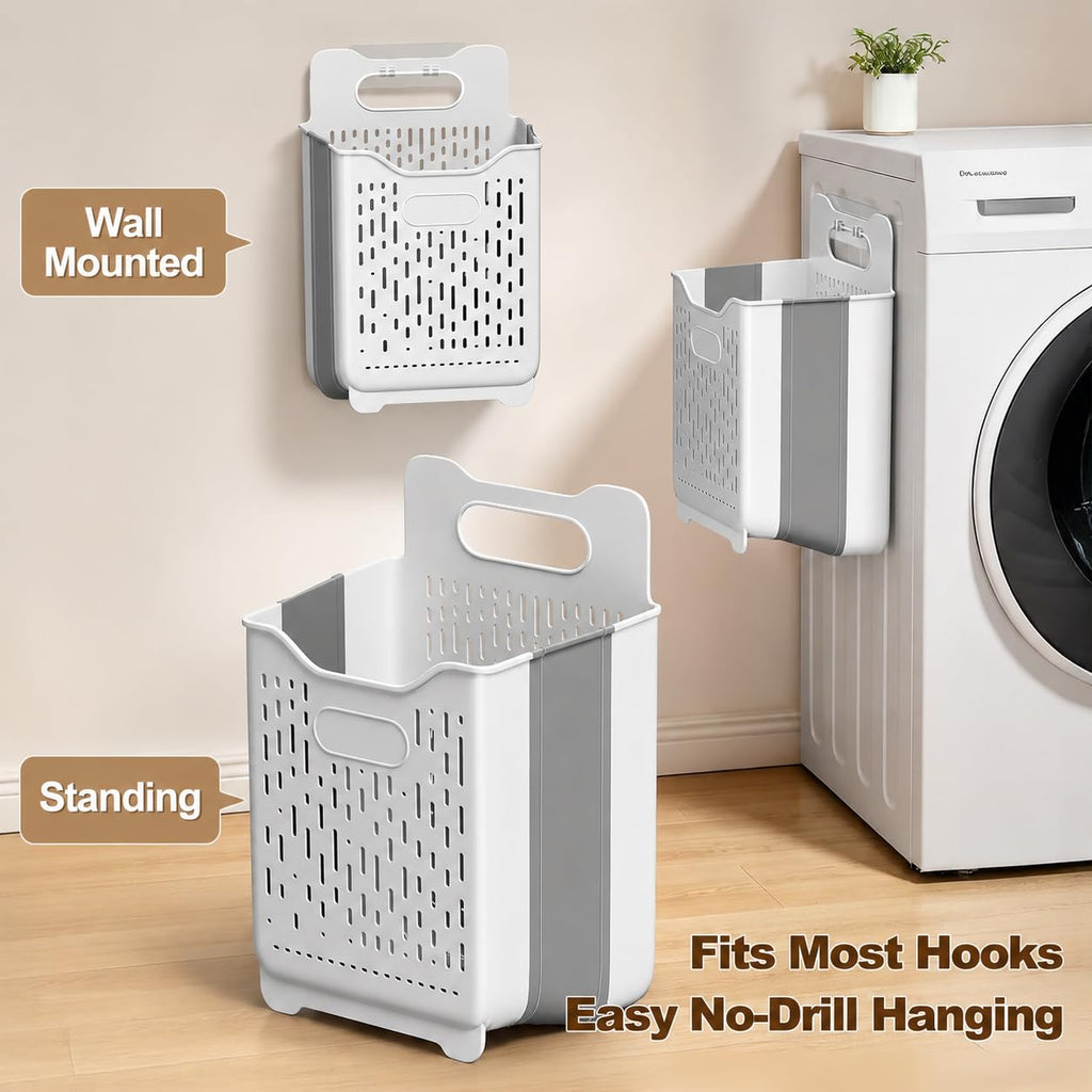 2 Pack Collapsible Laundry Basket with Handle, 18+45L (4.5+11Gal)