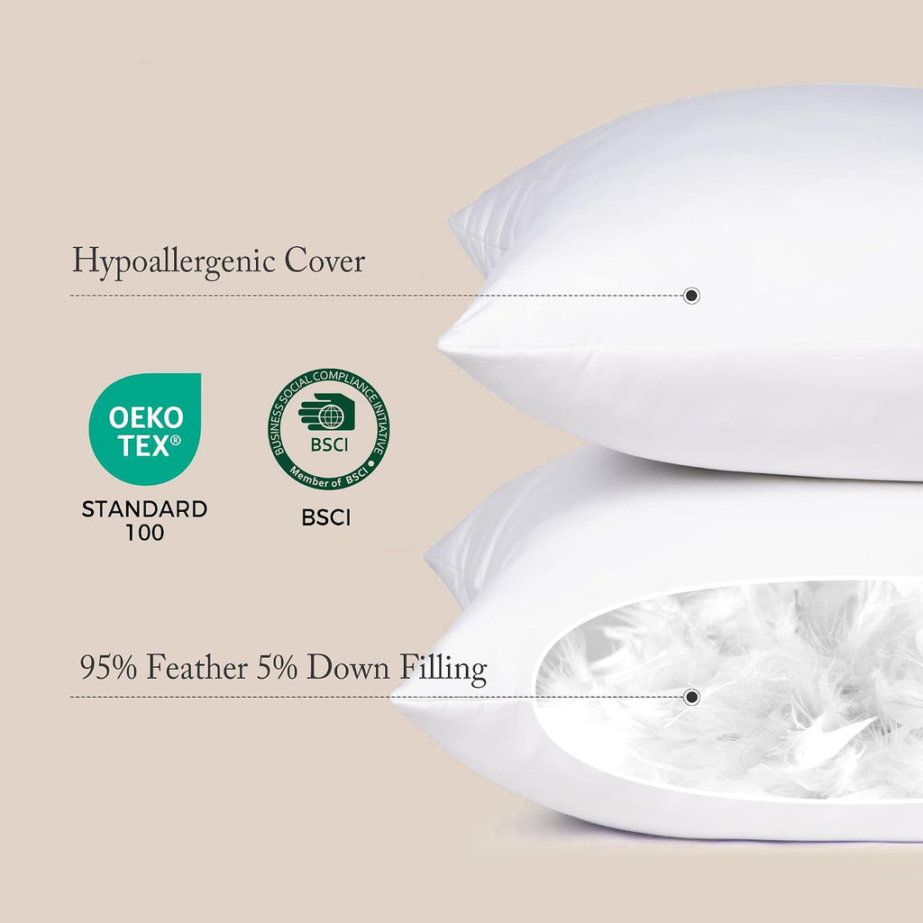 Feather Down Filled 14x22 Pillow Inserts, Lumbar Pillow Inserts for Decorative Throw Pillow, Bed, Couch and Home Decor - Set of 2
