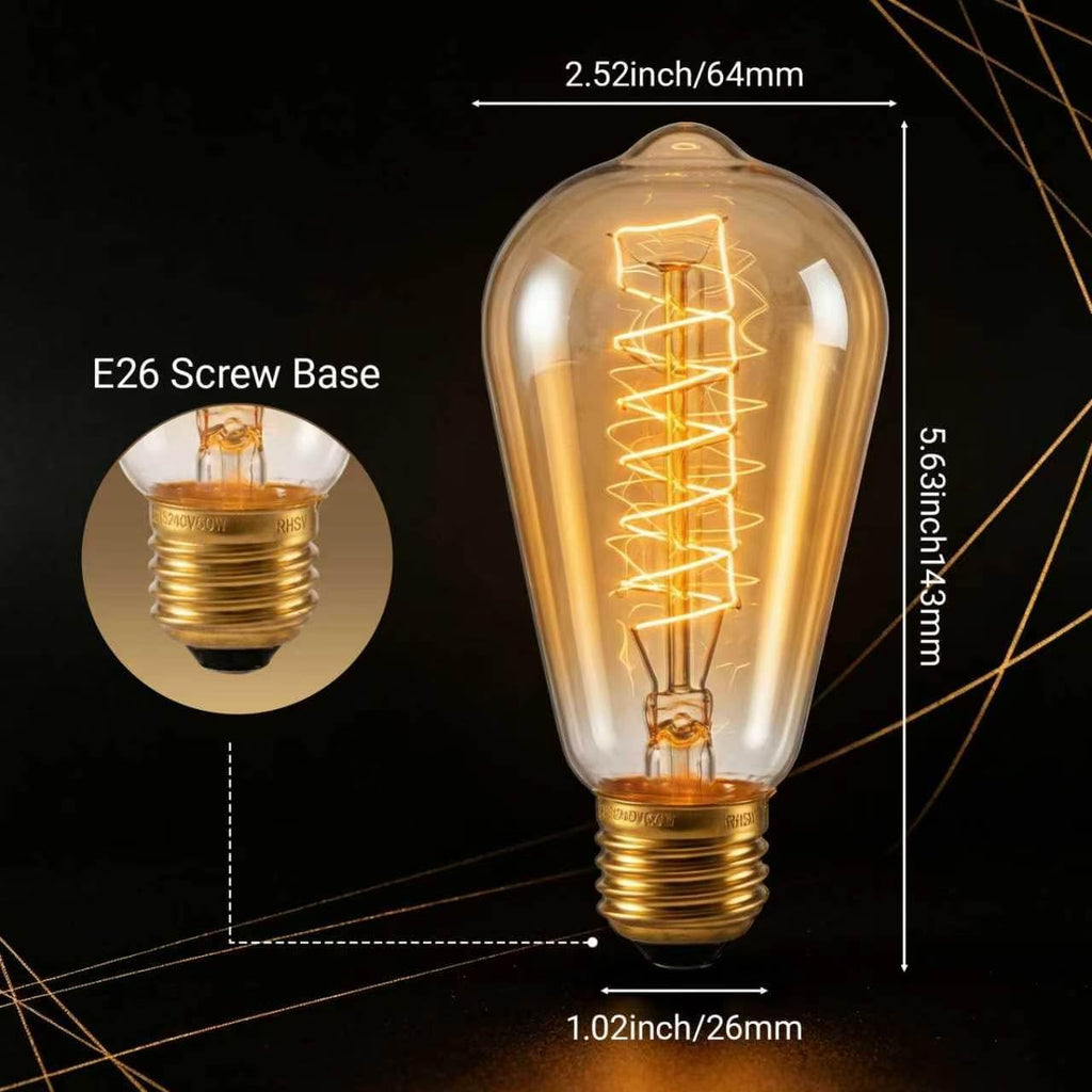 60W ST64 Incandescent Edison Light Bulbs Amber E26 4 Pack, Dimmable