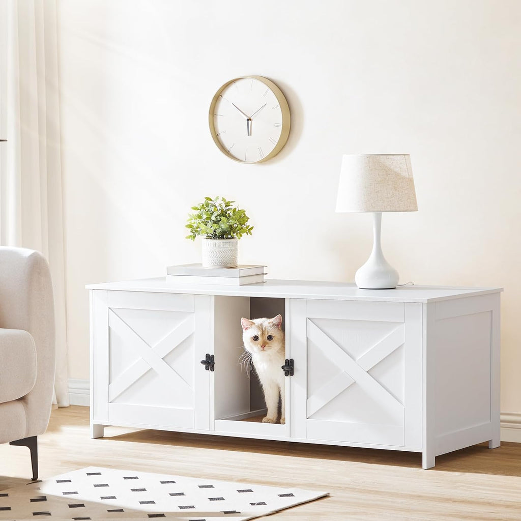 Cat Litter Box Enclosure for 2 Cats, 47.2" Hidden Litter Box Furniture with Double Room, Wooden Cats Washroom