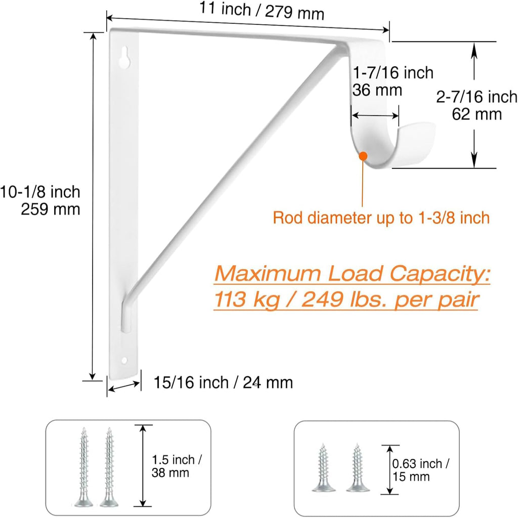4 Pack Heavy Duty Closet Shelf & Rod Brackets, Wall Mounted Closet Shelf Brackets, 11 x 10.2 Inch Closet Shelf