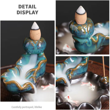 Waterfall Incense Holder Backflow Cone Ceramic Burner Handcrafted Porcelain Censer Incense Stick Stand Yoga