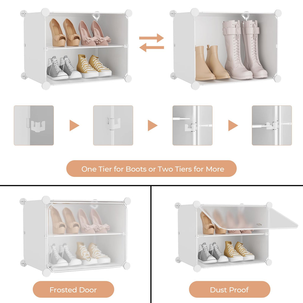 Shoe Rack 8 Tier Shoe Storage Cabinet with Door 32 Pair Tall Shoes Rack Organizer Free Standing Expandable Stable