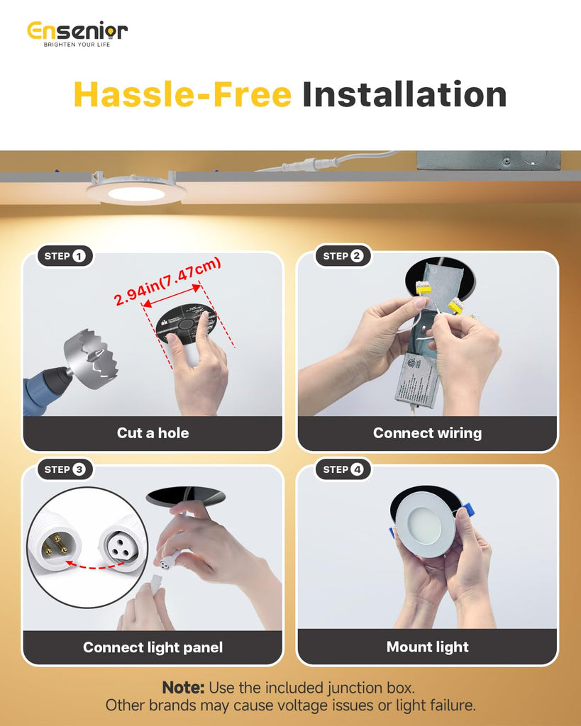 3 Inch LED Recessed Ceiling Light, 5CCT, 500LM 6W 120V