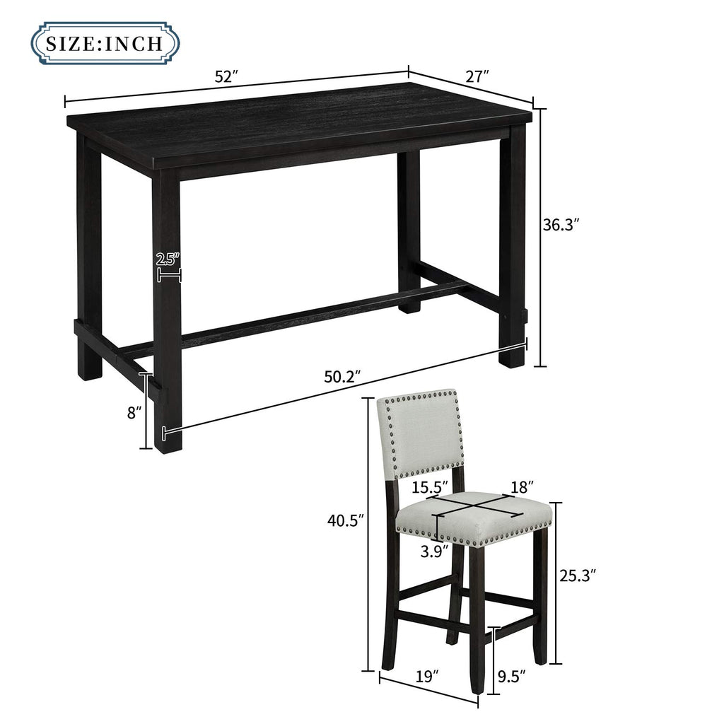 5 Piece Kitchen Table Set, Counter Height, Espresso and Beige
