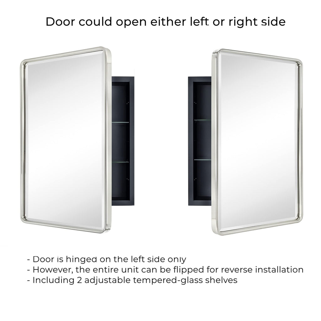 16x24 Brushed Nickel Recessed Bevel Mirrored Bathroom Medicine Cabinet
