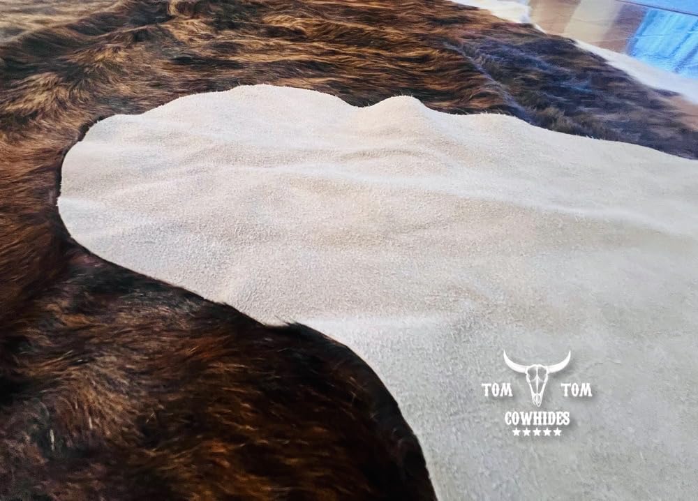 Tomtom Cowhides Brindle Dark Cowhide Rug 100% Natural Leather Rugs 7' x '6