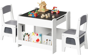 Kids Table and Chair Set, 4 in 1 Children Activity Table with Double-Sided Tabletop, Toddler Table and Chair Set