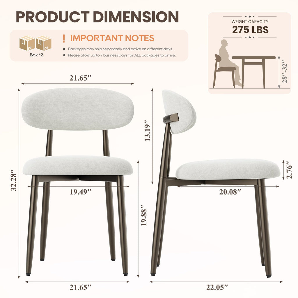 Dining Chairs Set of 4, Upholstered Kitchen & Dining Room Chairs with Curved Back and Bronze Metal Legs, Comfortable