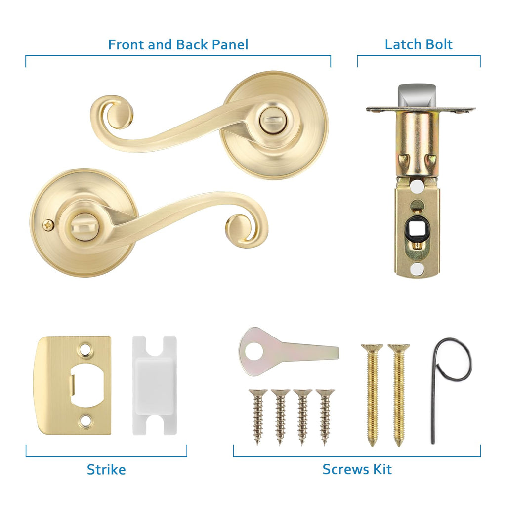 1 Pack Gold Door Handle, Wave Style Privacy Door Lever