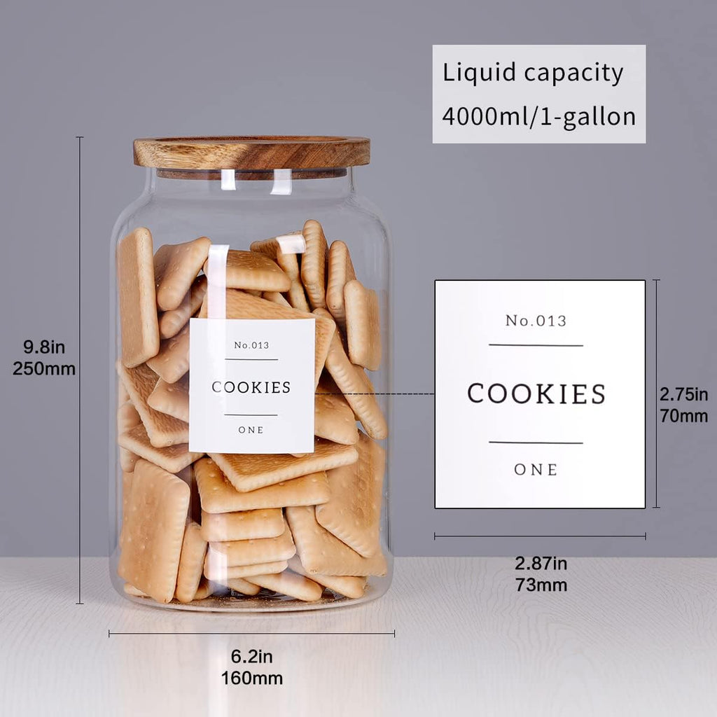 1 Gallon Large Glass Cookie jar with Airtight Acacia lids - Thicken Big Food Storage Containers with 42 Kitchen