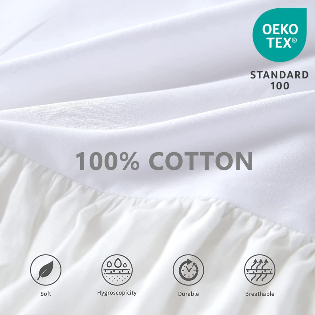 White Ruffled Bed Skirt 18-Inch Tailored Drop Cotton Voile Dust Ruffle Soft Cozy Elegant Luxurious Bedding (18"