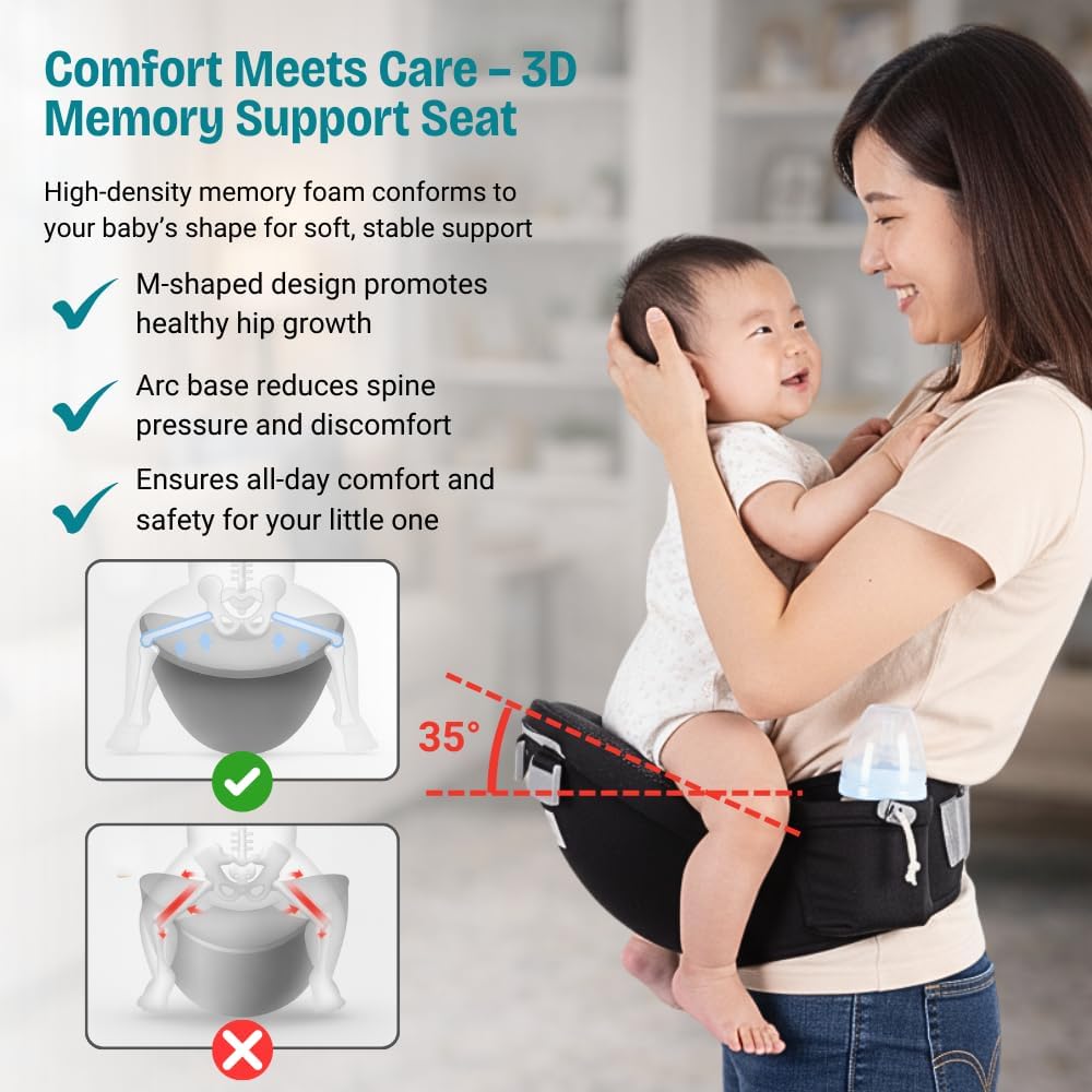 6 in 1 Ergonomic Baby Carrier with Hip Seat - Newborn to Toddler - Black