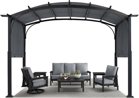 10x12ft Outdoor Retractable Pergola with Sun Shade Canopy Patio Metal Garden Pergola,Dark Grey
