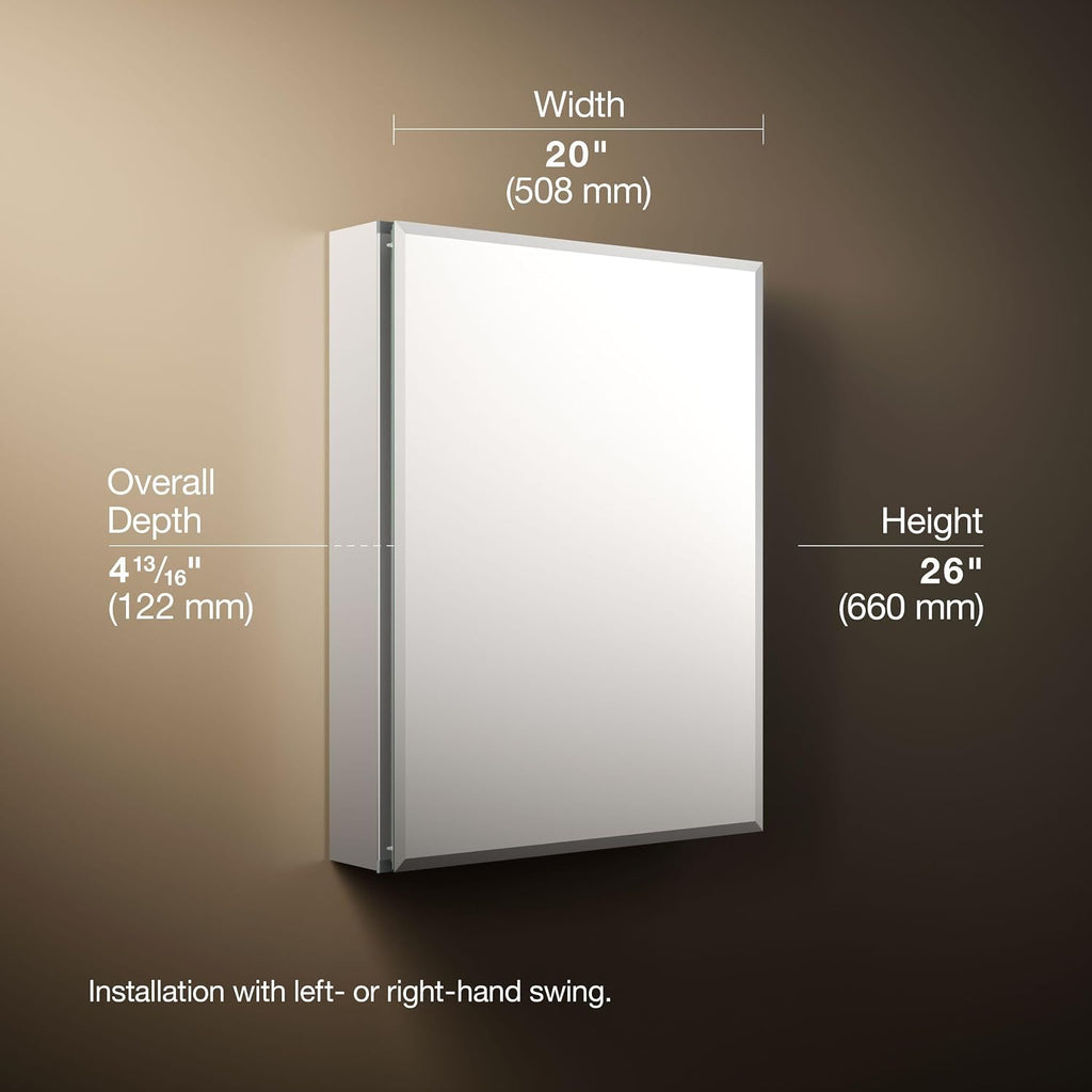 Frameless Bathroom Mirror Medicine Cabinet, 20 in x 26 in